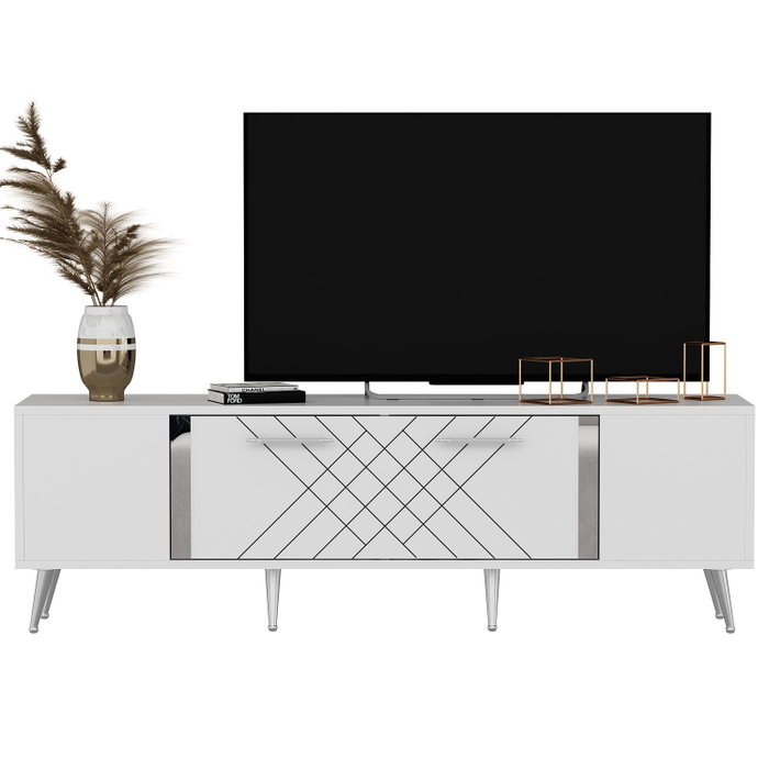 Hanah Home Soporte de TV Blanco y Plata con Diseño de Rombos